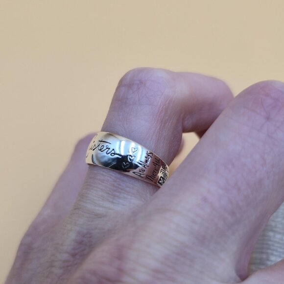 Size 7.75 Sterling Silver Whimsical Sisters Family Band Ring A4766 - Picture 3 of 8